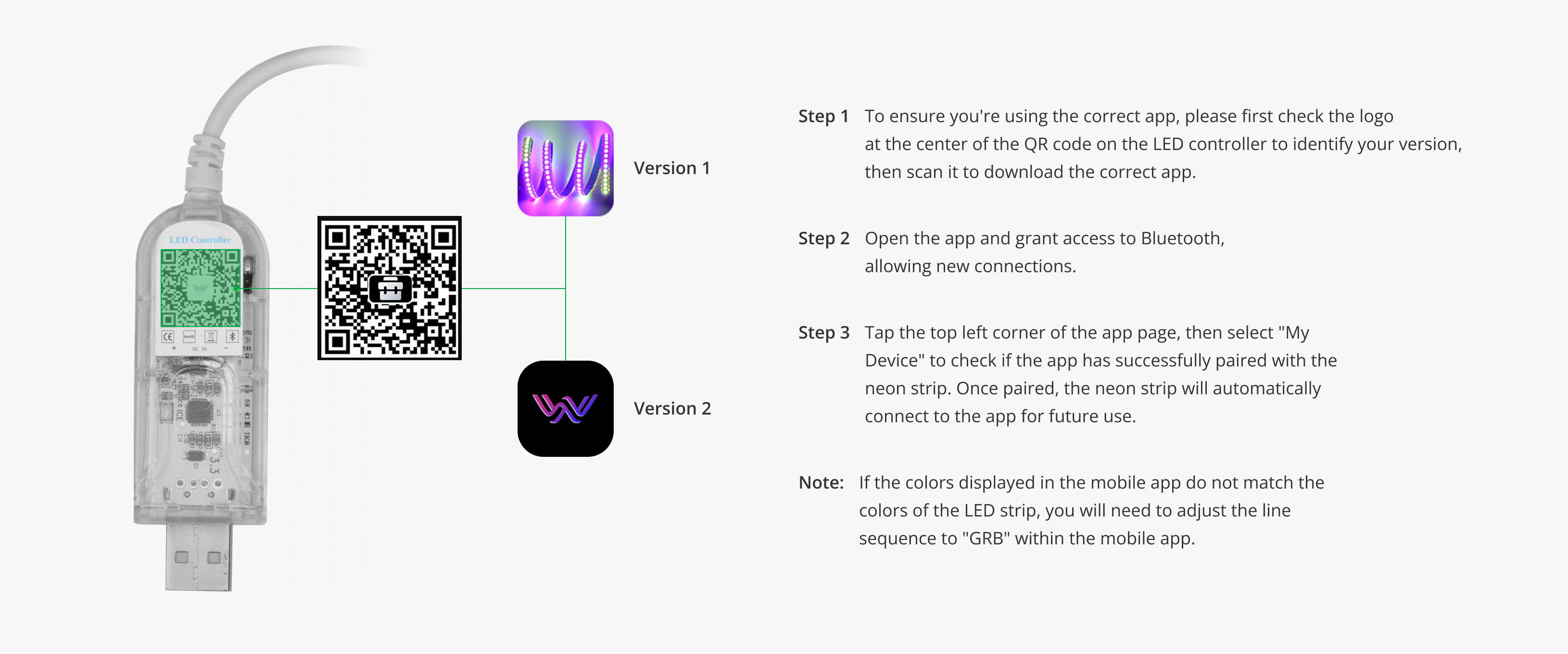 Scan the QR code on the USB controller to download the APP control