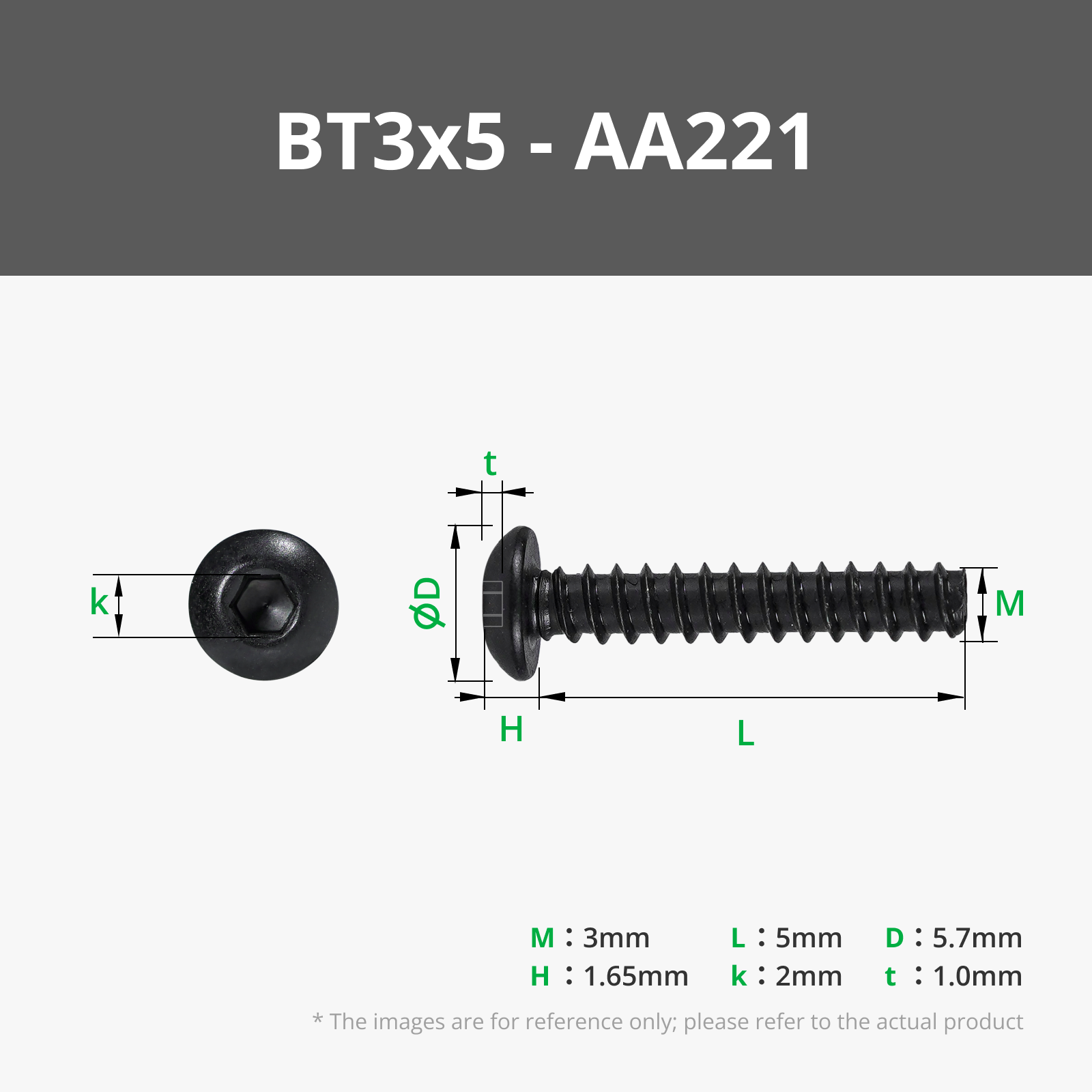 BT3x5 BHCS Self Tapping Screw (20PCS) - AA221