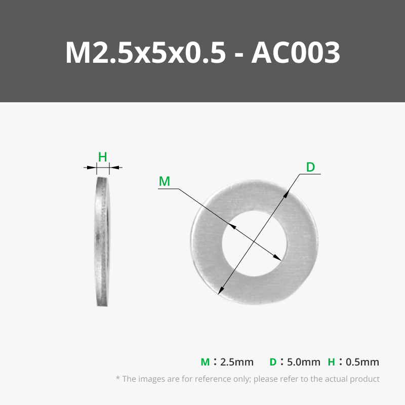 M2.5x5x0.5 Carbon Steel Flat Washer (100PCS) - AC003