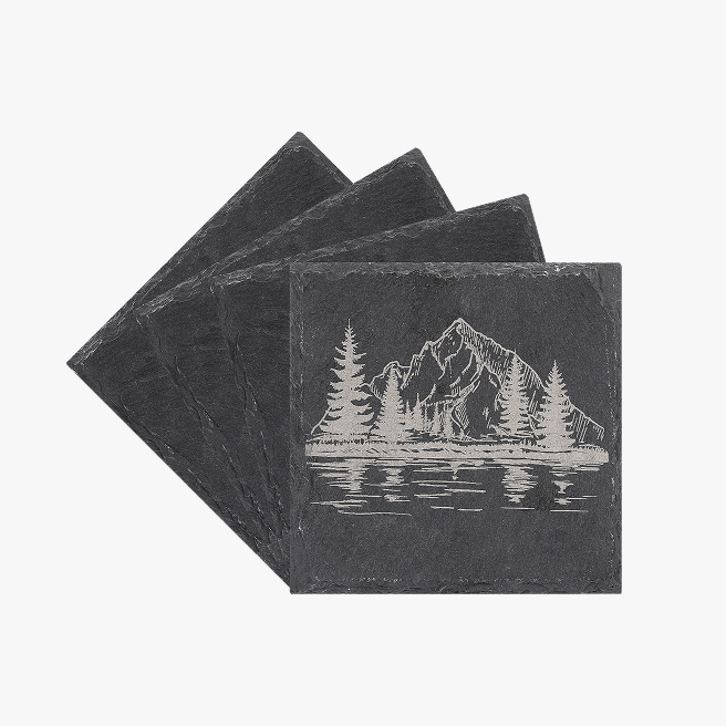 Black Square Stone Slate Coasters (4pcs) - YK001