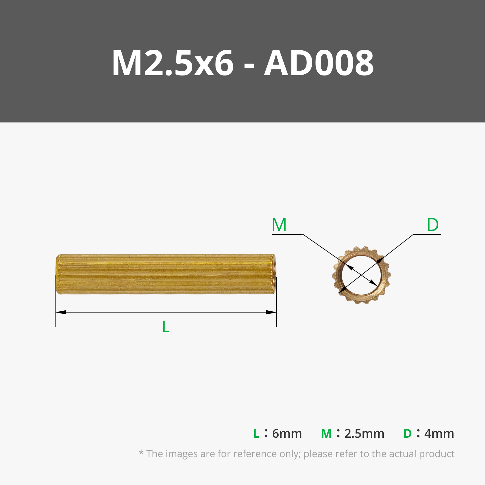 M2.5x6 Double-pass Knurled Brass Stud (20PCS) - AD008