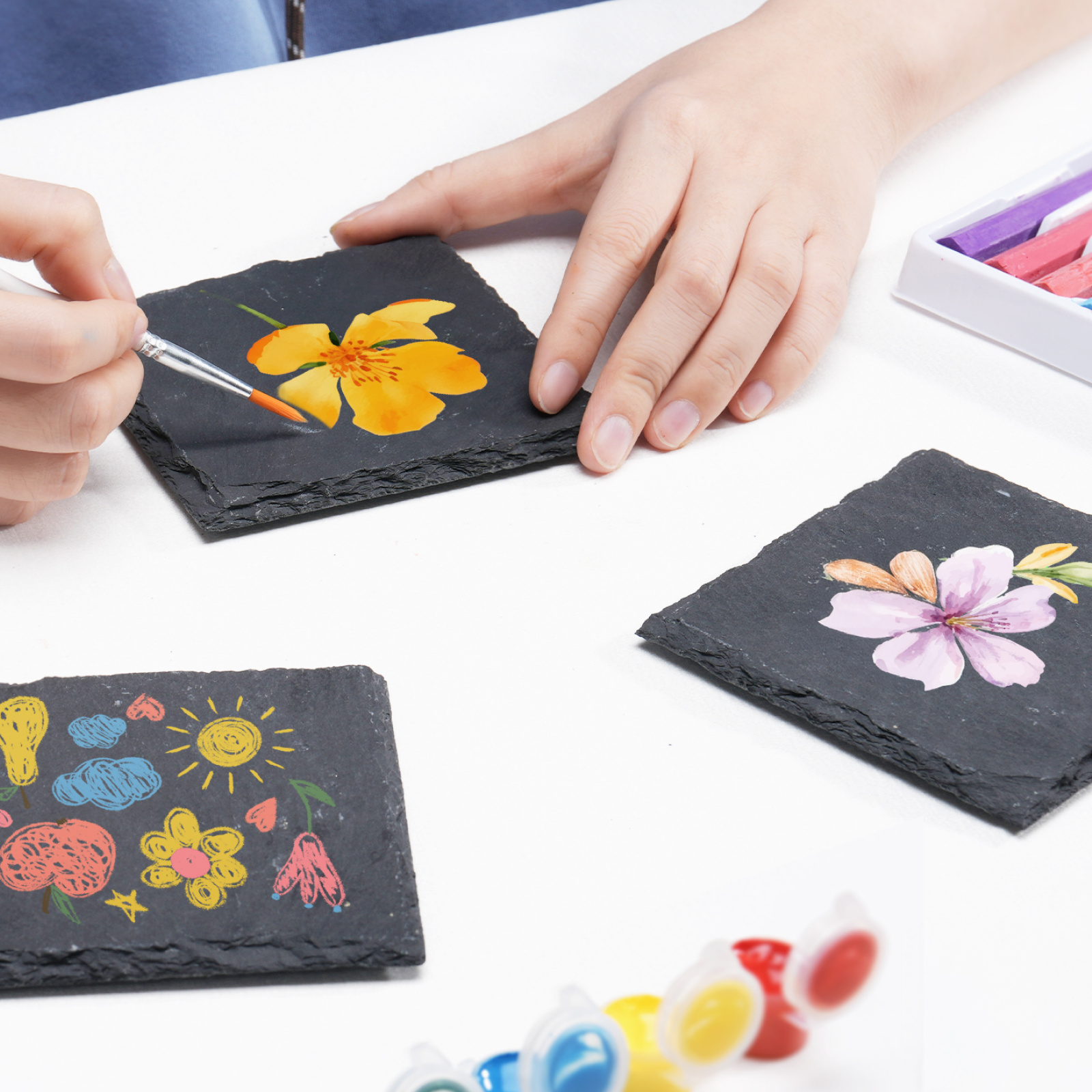 Black Square Stone Slate Coasters (4pcs) | Bambu Lab US Store