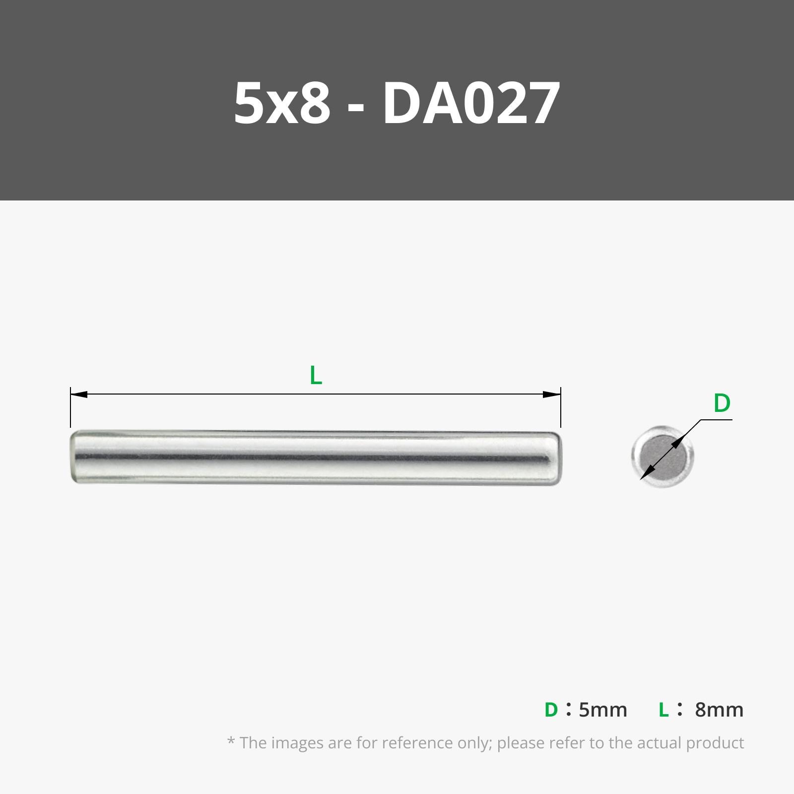 5x8 mm Stainless Steel Dowel Pins (10PCS) - DA027