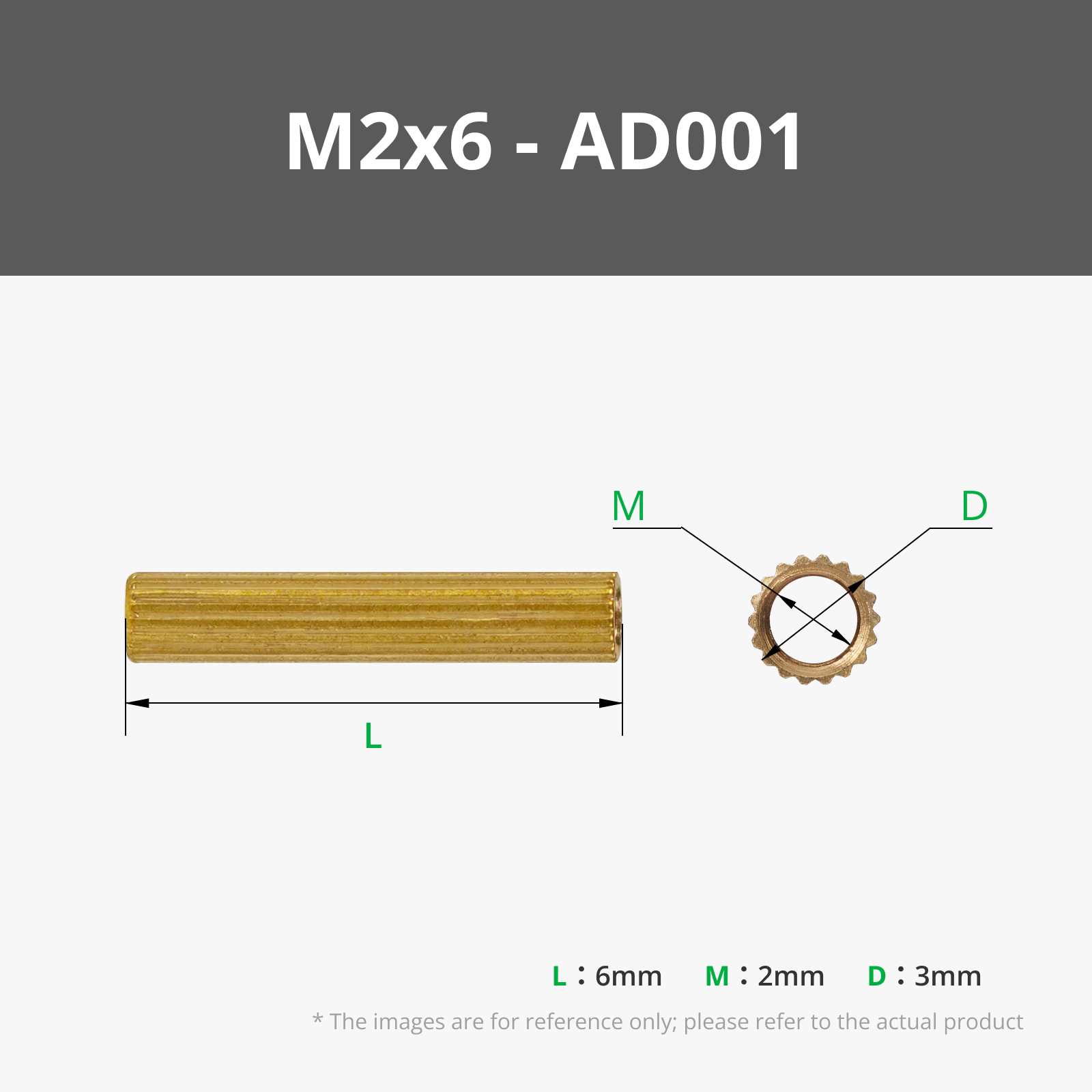 M2x6 Double-pass Knurled Brass Stud (20PCS) - AD001