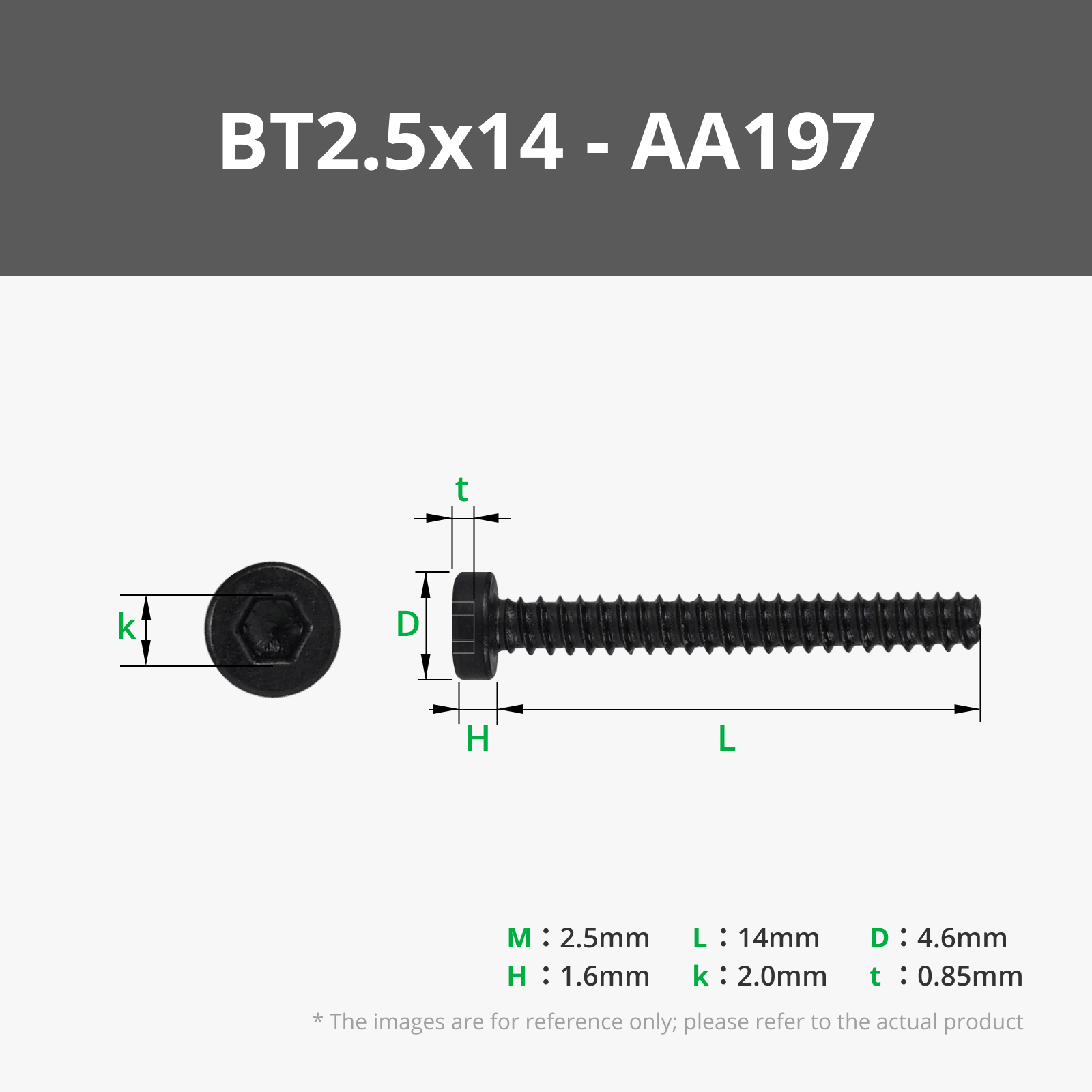 BT2.5x14 SHCS Self Tapping Screw (20PCS) - AA197