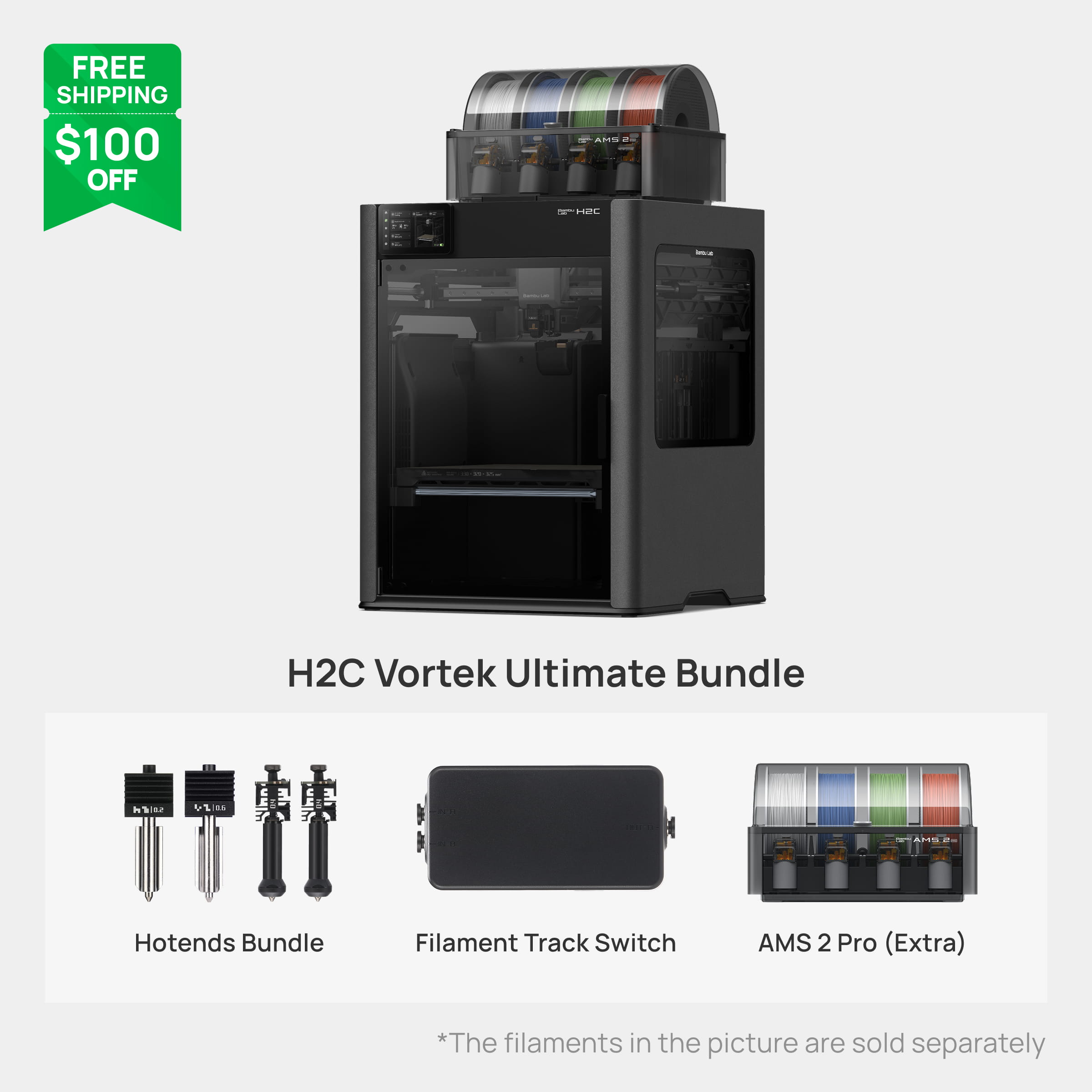 Buy Bambu Lab H2C: Vortek Multi-Material 3D Printer | Bambu Lab US