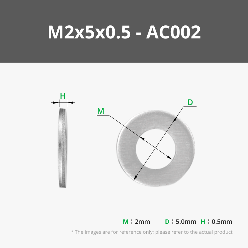 M2x5x0.5 Carbon Steel Flat Washer (100PCS) - AC002