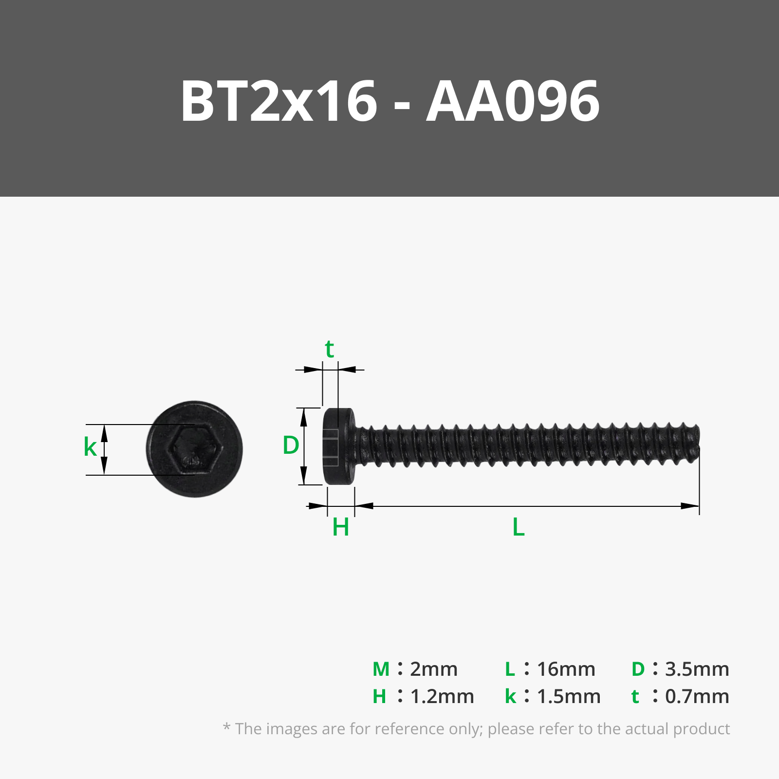 BT2x16 SHCS Self Tapping Screw (20PCS) - AA096