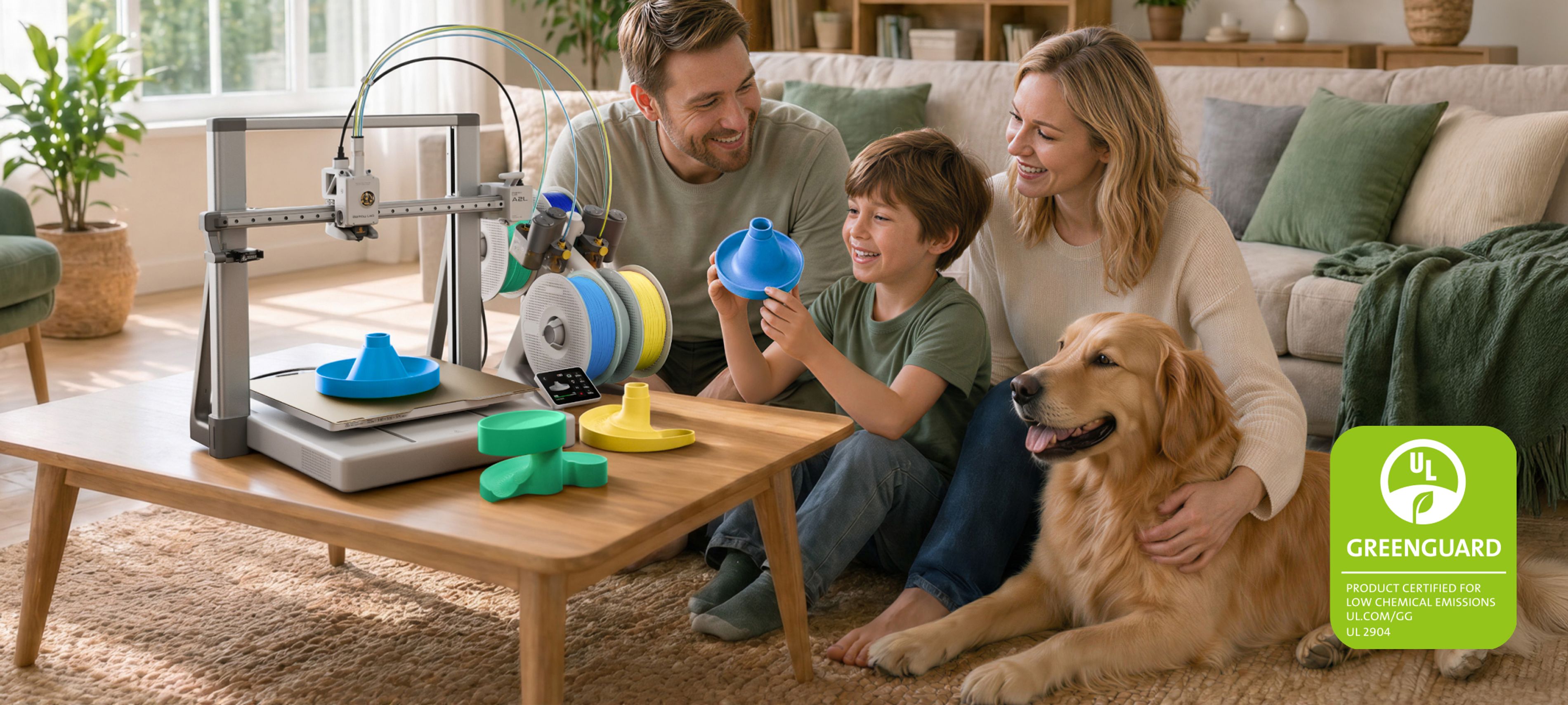 PETG Basic is certified to UL GREENGUARD (UL 2904), the recognized standard for 3D printer emissions. The particles and VOCs released measure below the levels of an average kitchen, living room, or office—cleaner than the air you're already breathing.