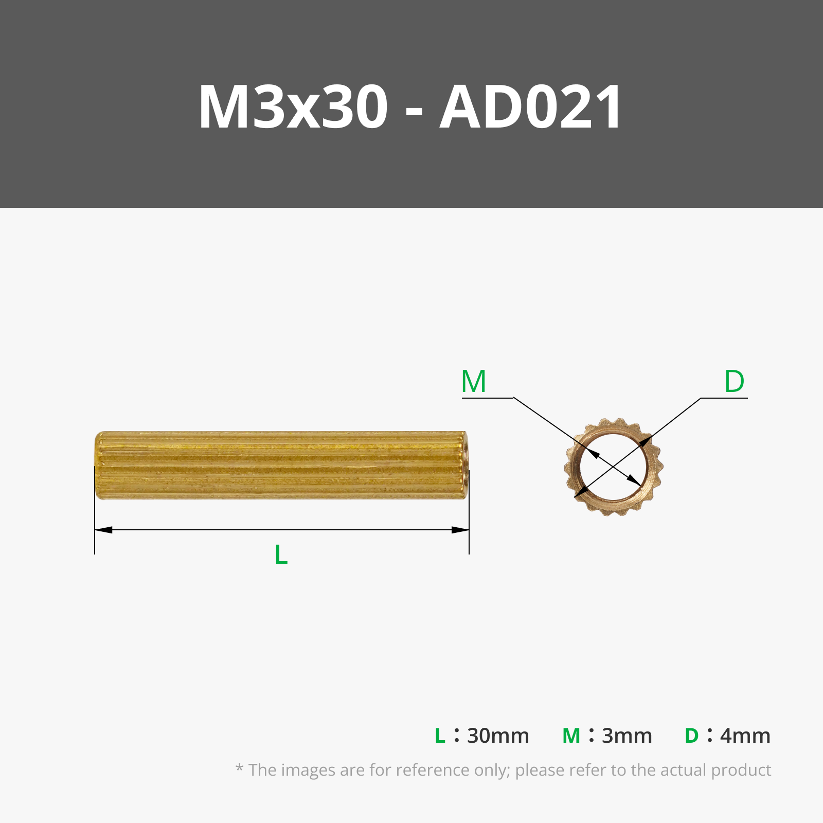 M3x30 Double-pass Knurled Brass Stud (5PCS) - AD021