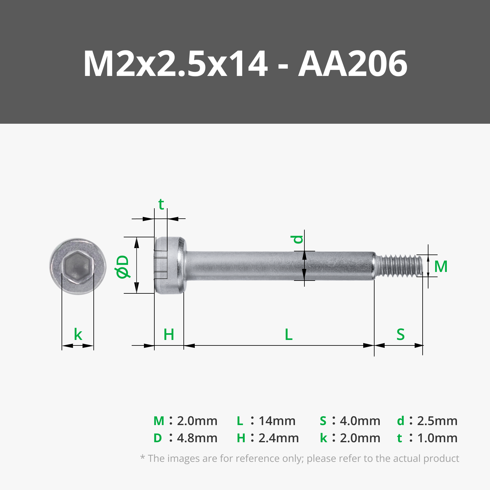 M2x2.5x14 SHSS Machine Screw (10PCS) - AA206